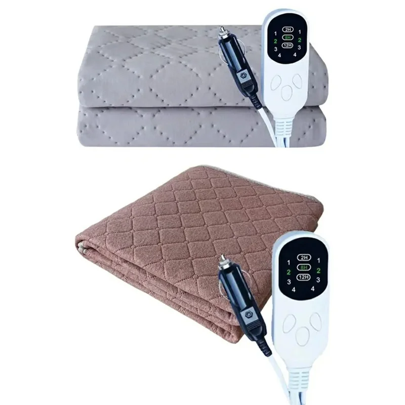 150 x 80cm 12V Car Electric Heated Blanket 4 Levels Temperature Adjustable Heating Pad for RV Truck Sedan - Light Grey