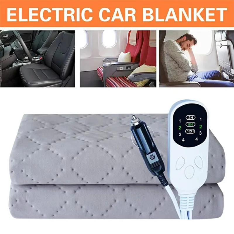 150 x 180cm 12V Car Electric Heated Blanket 4 Levels Temperature Adjustable Heating Pad for RV Truck Sedan - Light Grey
