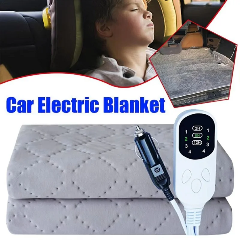150 x 180cm 12V Car Electric Heated Blanket 4 Levels Temperature Adjustable Heating Pad for RV Truck Sedan - Light Grey
