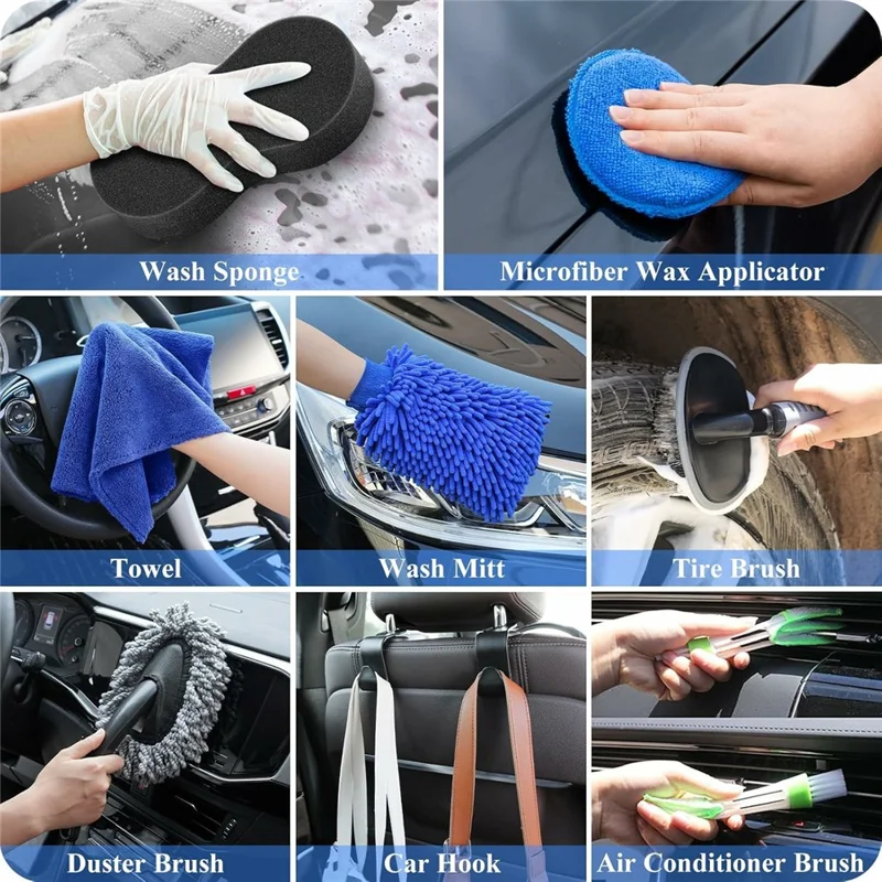 Kit de 38 outils de lavage de voiture avec pistolet à mousse, brosse électrique, nettoyant de vitres et ensemble de brosses de détail
