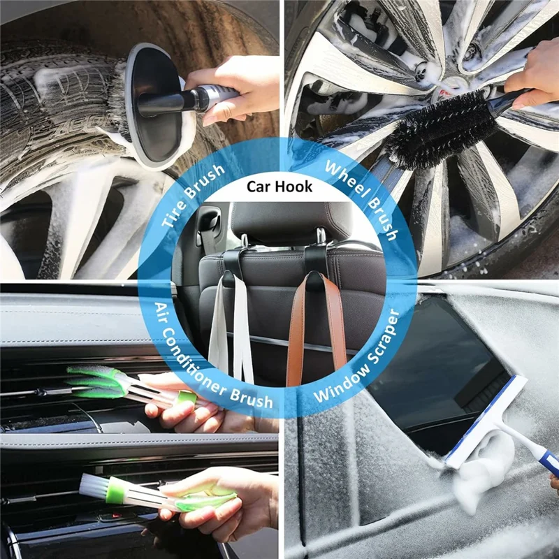 Kit de 38 outils de lavage de voiture avec pistolet à mousse, brosse électrique, nettoyant de vitres et ensemble de brosses de détail