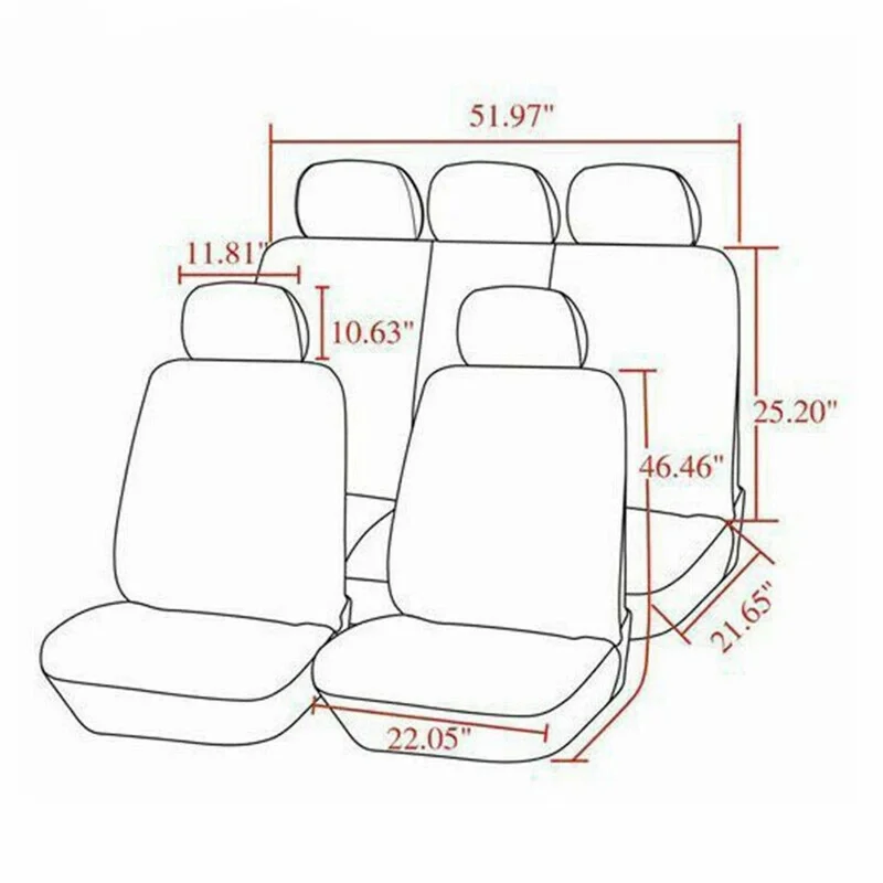 9Pcs Car Seat Covers Full Set Automotive Front Back Seat Bench Protectors - Grey