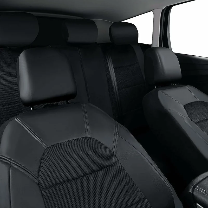 9Pcs Car Seat Covers Full Set Automotive Front Back Seat Bench Protectors - Grey