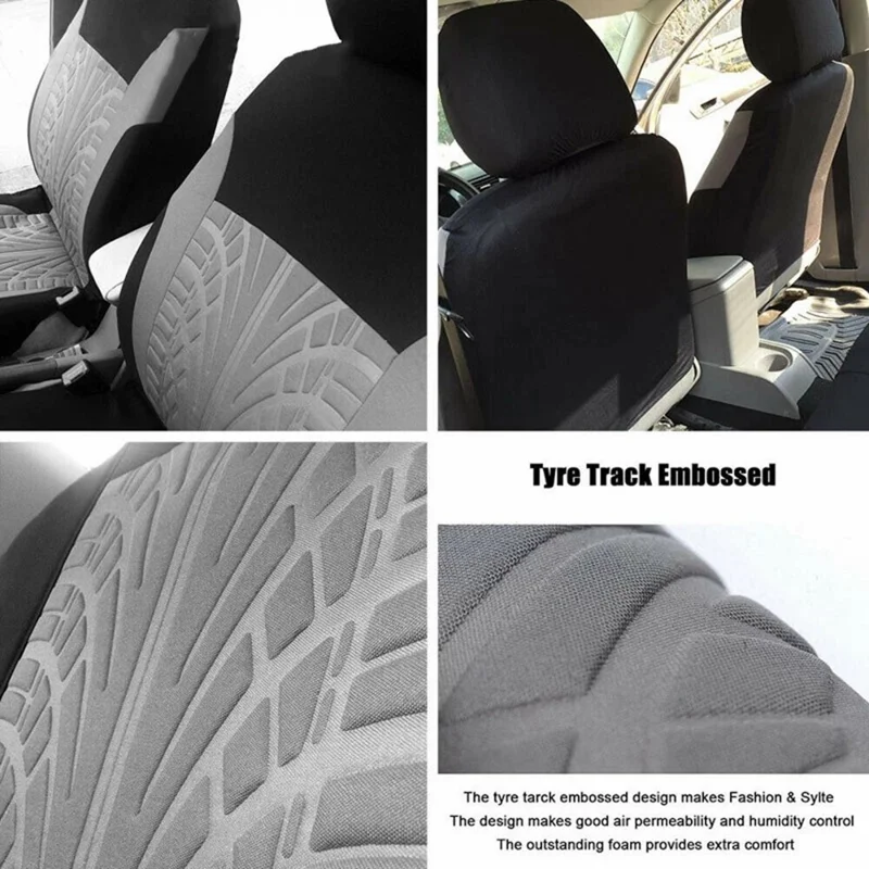 9Pcs Car Seat Covers Full Set Automotive 5-Seats Front Rear Covers Headrest Protectors - Grey