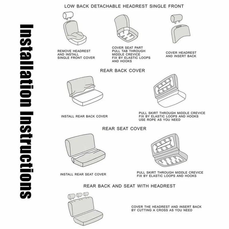 9Pcs Car Seat Covers Full Set Automotive 5-Seats Front Rear Covers Headrest Protectors - Grey