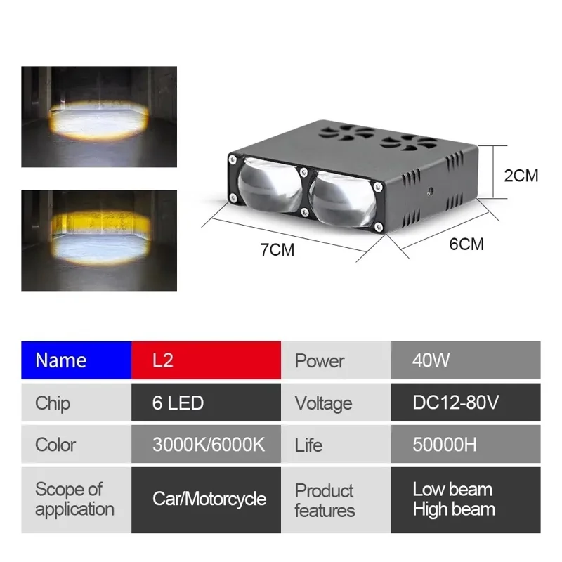 2-LED Car Spotlight IP67 Waterproof Yellow and White Light High Low Beam Lamp for Truck / SUV / ATV