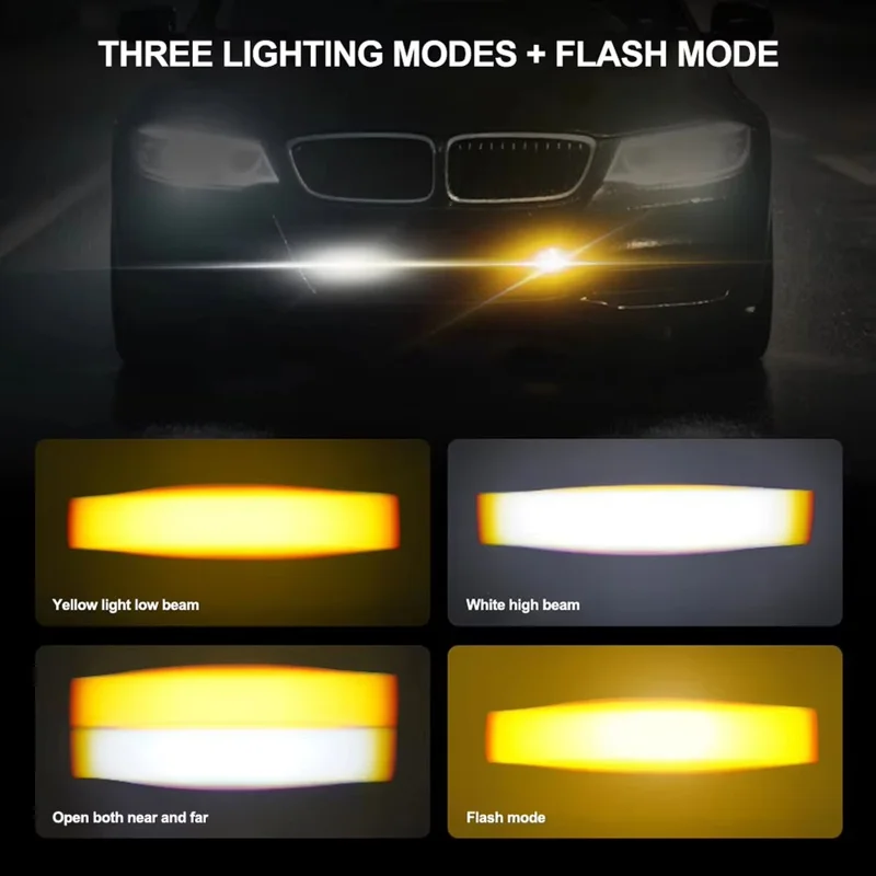 2-LED Car Spotlight IP67 Waterproof Yellow and White Light High Low Beam Lamp for Truck / SUV / ATV