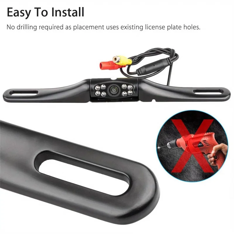 Cornice per targa automobilistica Telecamera per auto HD Visione notturna a infrarossi Telecamera posteriore per retromarcia per sedan, SUV, camion, roulotte