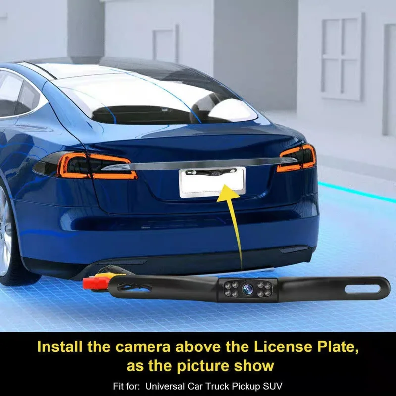 Cornice per targa automobilistica Telecamera per auto HD Visione notturna a infrarossi Telecamera posteriore per retromarcia per sedan, SUV, camion, roulotte
