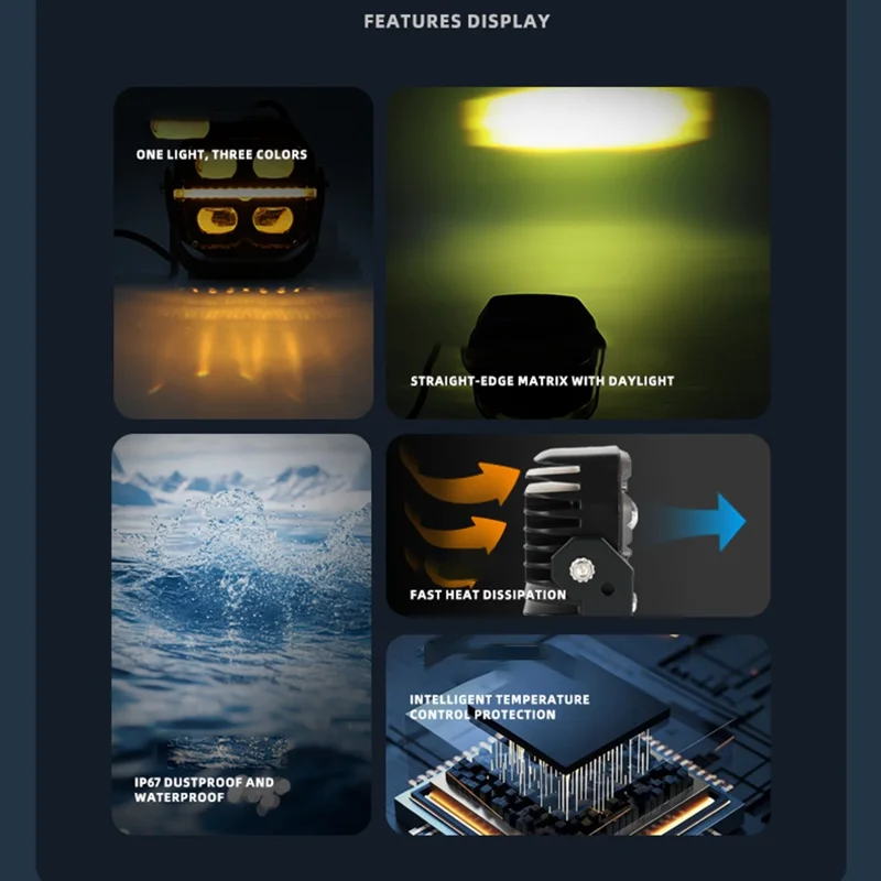 75W Car Motorcycle LED Headlight Spotlight White / Yellow Light with Flowing Yellow Signal