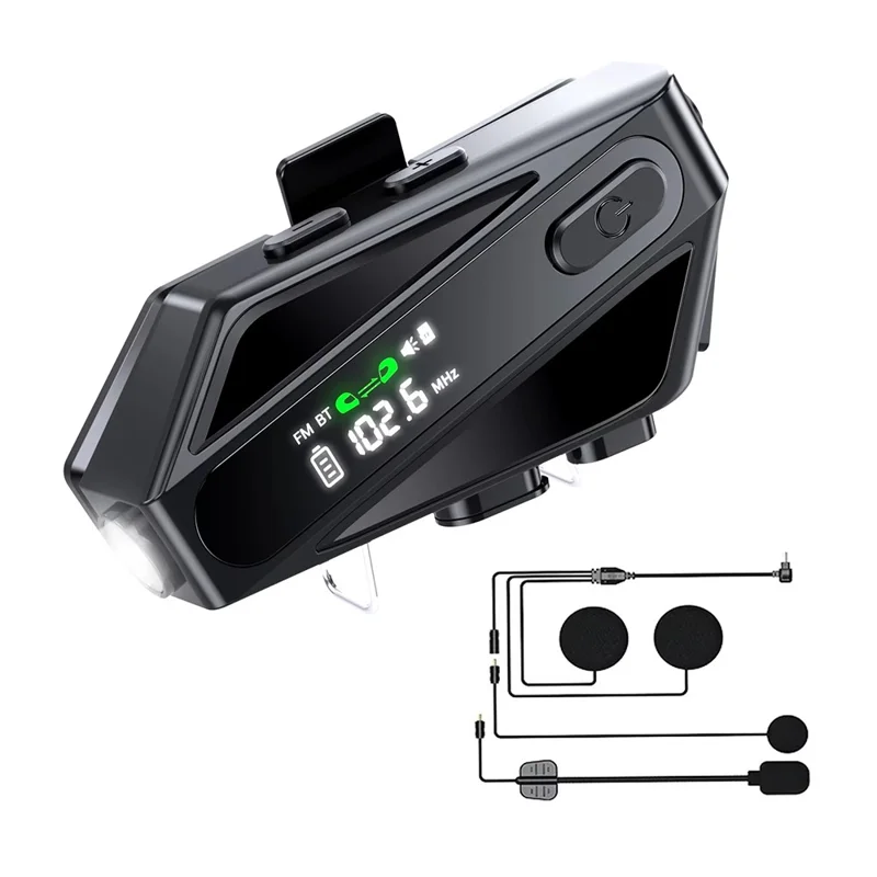 C6 Motorcycle Helmet Bluetooth-Compatible Headset with LCD Screen  /  FM Radio  /  Noise Cancellation  /  Voice Assistant, Hard Mic - Black