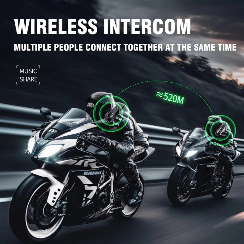 C6 Motorcycle Helmet Bluetooth-Compatible Headset with LCD Screen  /  FM Radio  /  Noise Cancellation  /  Voice Assistant, Hard Mic - Black