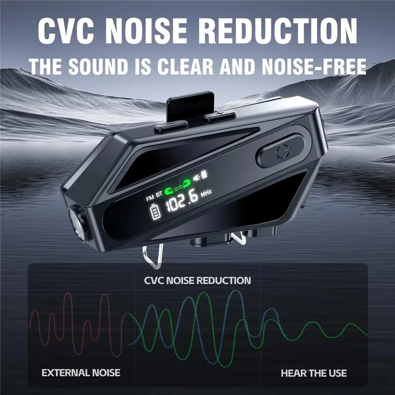 C6 Motorcycle Helmet Bluetooth-Compatible Headset with LCD Screen  /  FM Radio  /  Noise Cancellation  /  Voice Assistant, Hard Mic - Blue