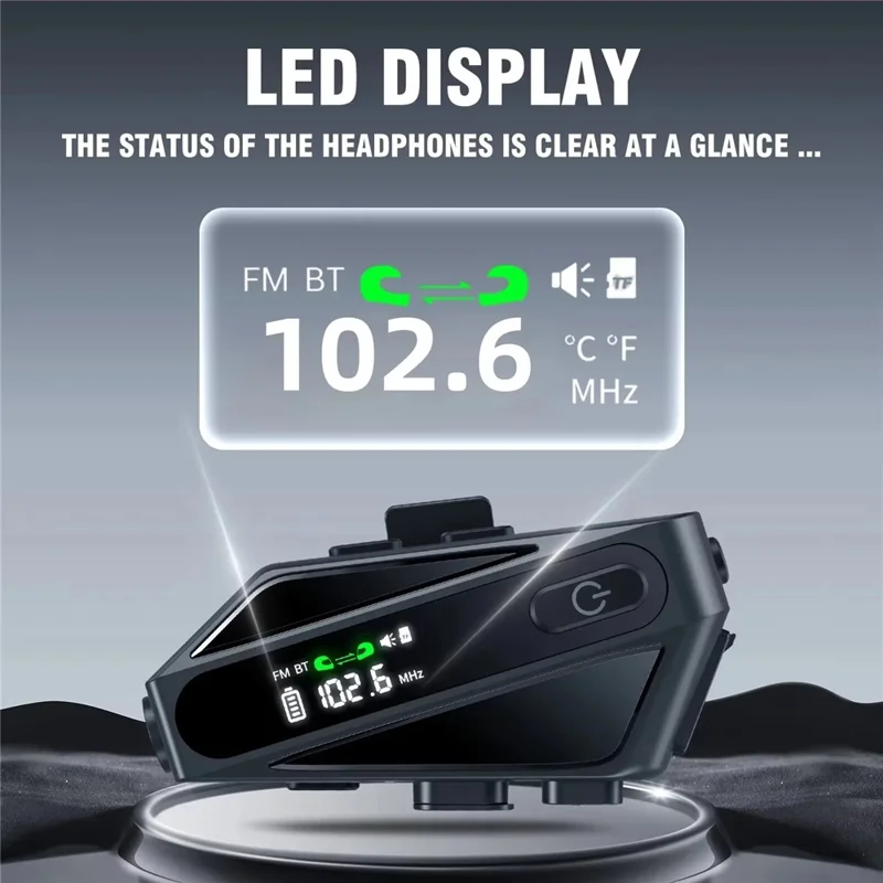 C6 Motorcycle Helmet Bluetooth-Compatible Headset with LCD Screen  /  FM Radio  /  Noise Cancellation  /  Voice Assistant, Hard Mic - Blue
