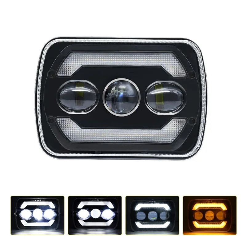 7 Inch Square LED Headlight Assembly Upgrade for Wrangler DRL Integrated Headlamp