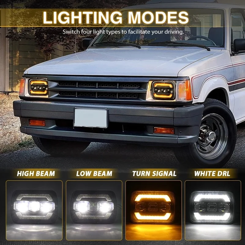 7 Inch Square LED Headlight Assembly Upgrade for Wrangler DRL Integrated Headlamp