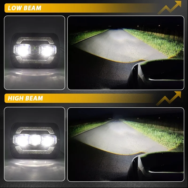 7 Inch Square LED Headlight Assembly Upgrade for Wrangler DRL Integrated Headlamp