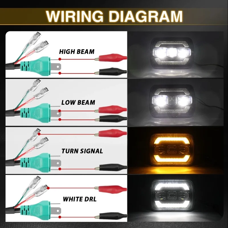 7 Inch Square LED Headlight Assembly Upgrade for Wrangler DRL Integrated Headlamp