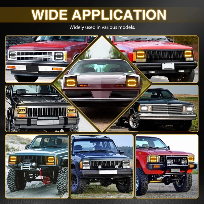 7 Inch Square LED Headlight Assembly Upgrade for Wrangler DRL Integrated Headlamp