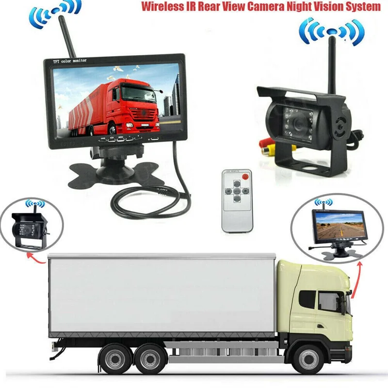 7 Inch Wireless Backup Camera System for Bus IP67 Waterproof Rear View Night Vision LCD Monitor