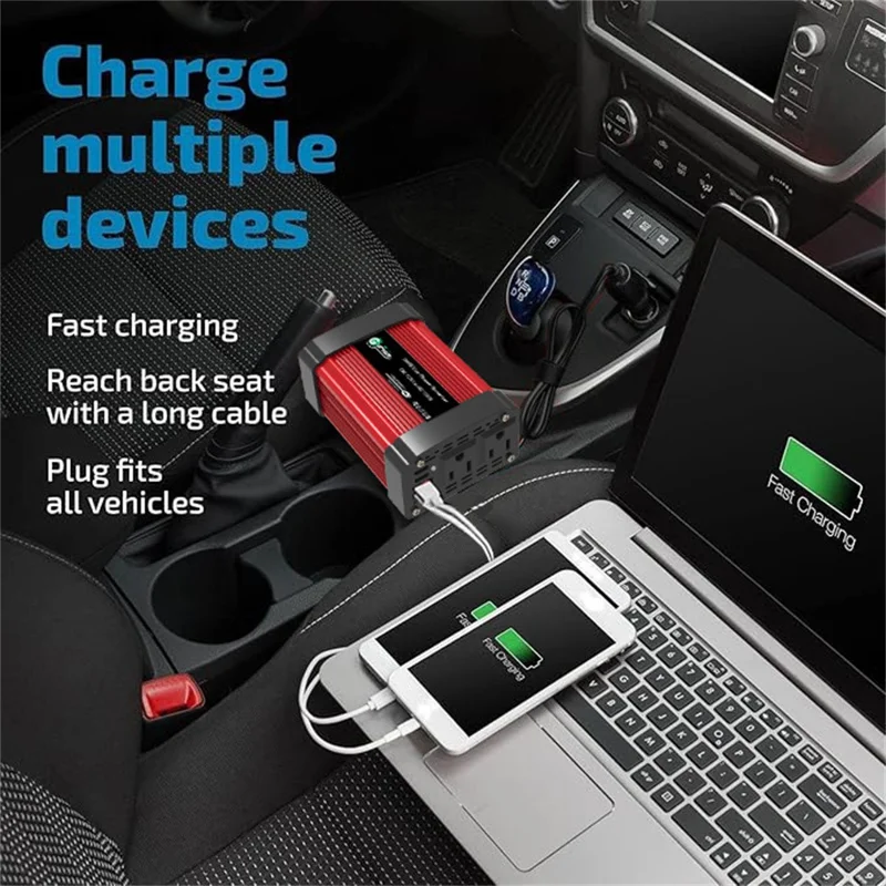 300W Auto Omvormer 12V naar 220V Spanningsomzetter Draagbare Oplader voor Telefoon / Luidspreker / Camera, Europees Standaard