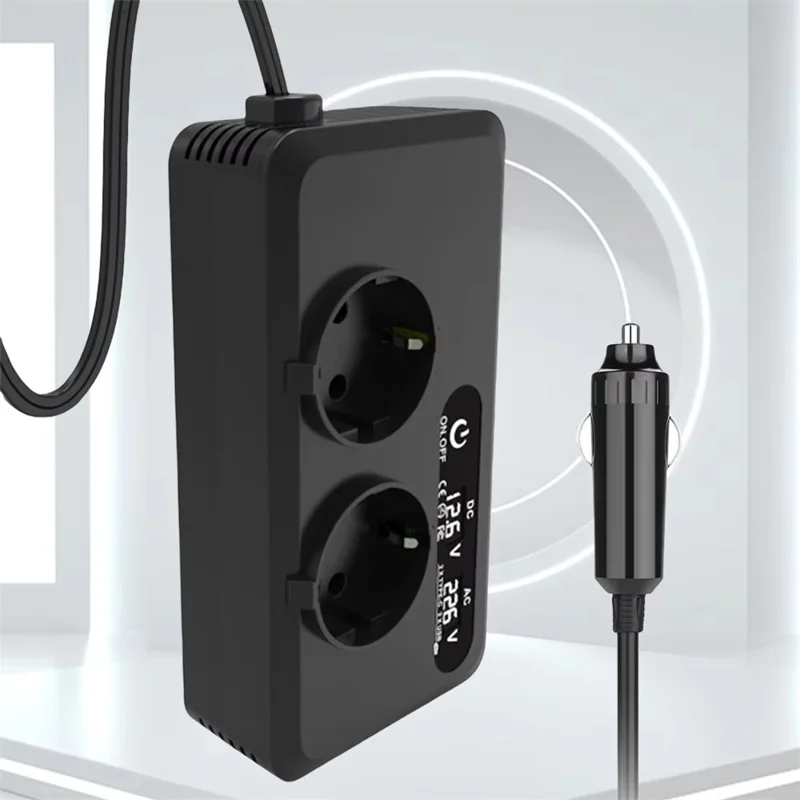 200W 12V DC to 220V AC Car Power Inverter with USB and Type-C Ports European Standard Socket Converter