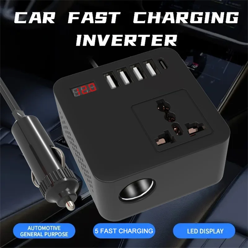 Digital Display Car Power Inverter DC 12V / 24V to AC 110V / 220V Multifunction Converter Charger with USB C + USB A + AC Outlet