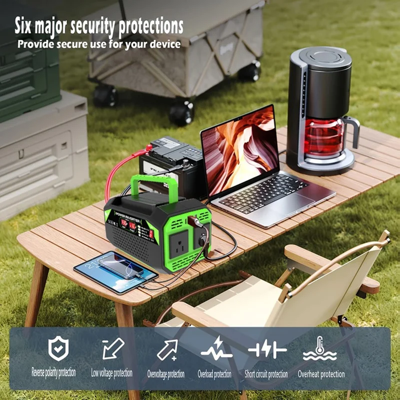 300W 12V DC to 220V AC Car Power Inverter with AC Outlet 2 USB + 2 Type-C Fast Charger for Laptop Tablet