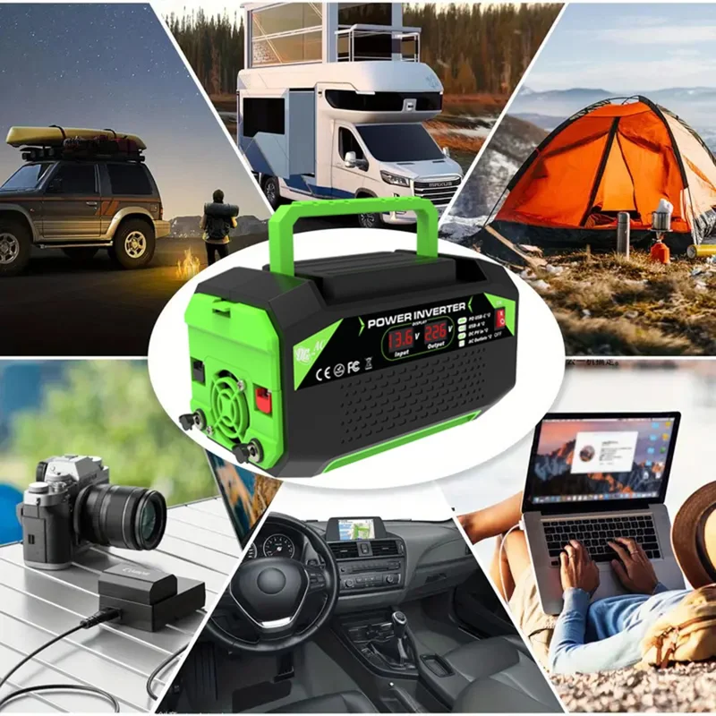 300W 12V DC to 220V AC Car Power Inverter with AC Outlet 2 USB + 2 Type-C Fast Charger for Laptop Tablet