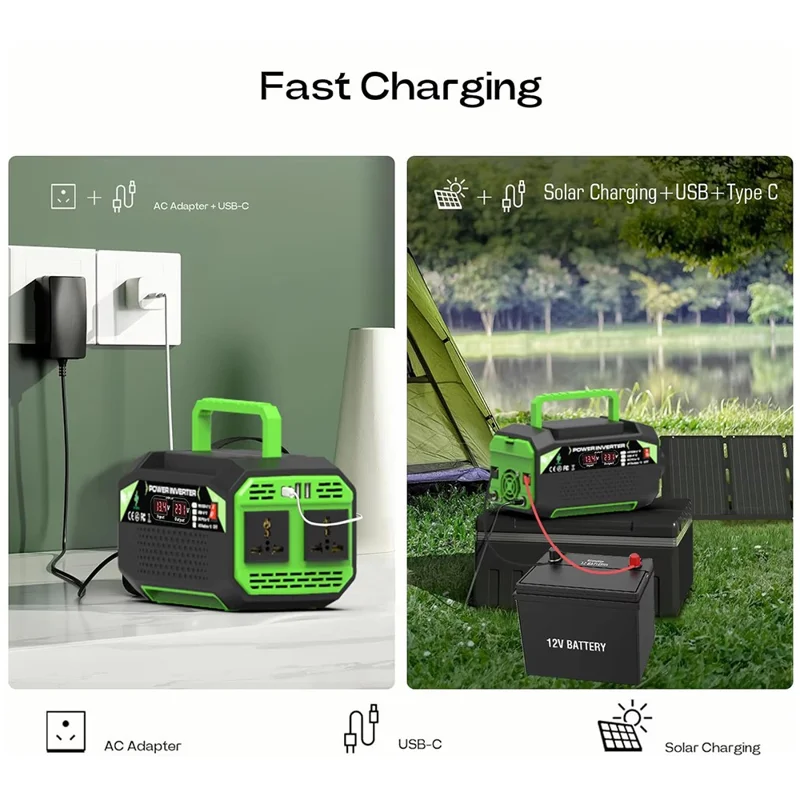 300W 12V DC to 220V AC Car Power Inverter with AC Outlet 2 USB + 2 Type-C Fast Charger for Laptop Tablet