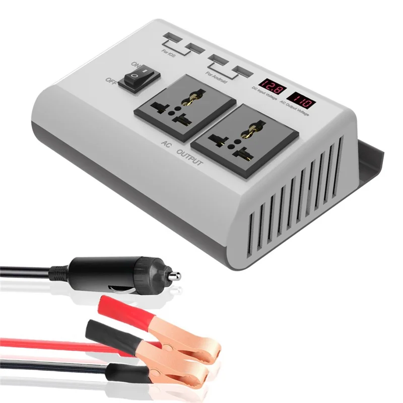 300W DC 12V naar AC 220V Auto Stroomomvormer met 4 USB-poorten + 2 AC-uitgangen LCD-display Voltageomzetter