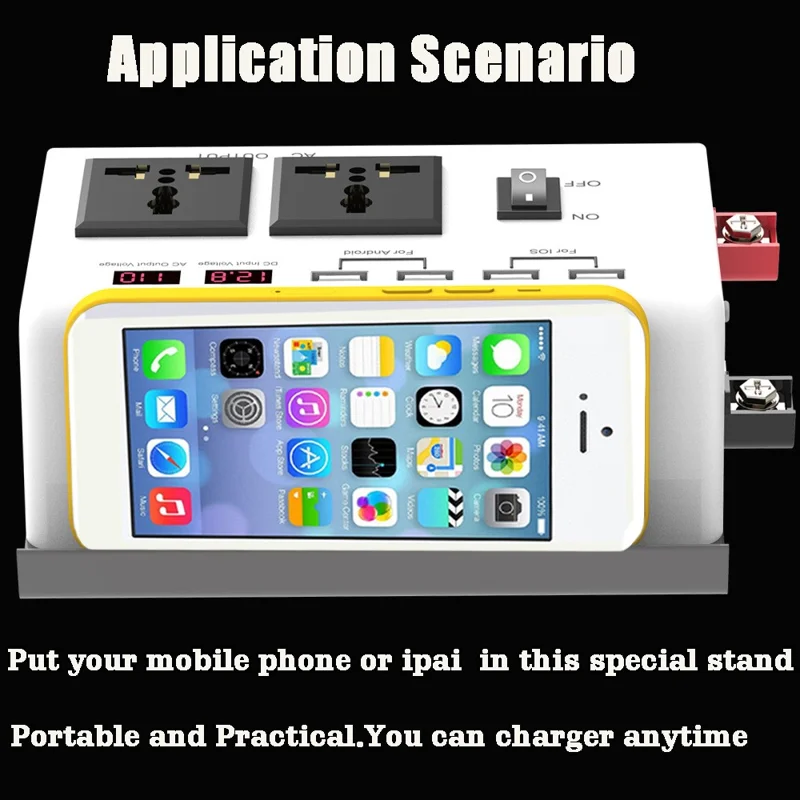 300W DC 12V naar AC 220V Auto Stroomomvormer met 4 USB-poorten + 2 AC-uitgangen LCD-display Voltageomzetter