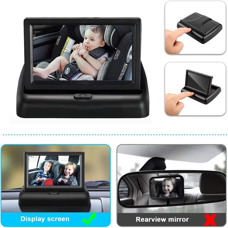 Foldable 4.3 Inch Screen HD 1080P Baby Car Rearview Monitor with Wide Angle Infrared Night Vision Camera