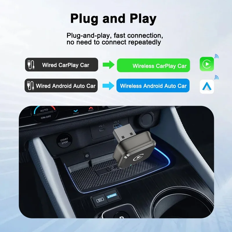M4 2 in 1 Bluetooth-compatible 5.4 AI Box for CarPlay  /  Android Auto Wired to Wireless Car Adapter