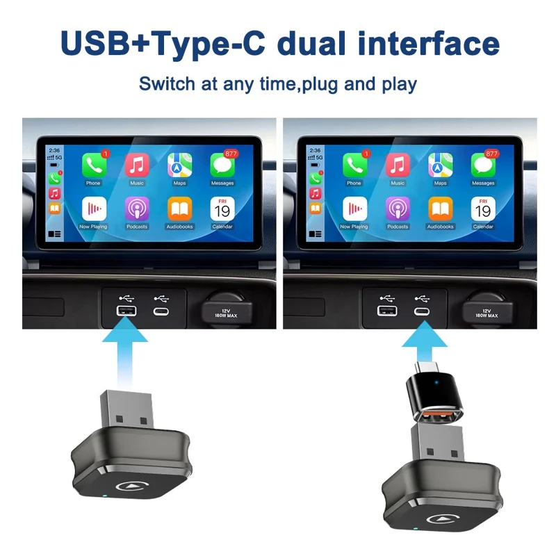 M4 2 in 1 Bluetooth-compatible 5.4 AI Box for CarPlay  /  Android Auto Wired to Wireless Car Adapter
