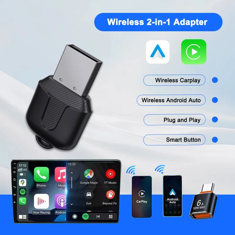 M25 2 i 1 til CarPlay / Android Auto trådløs adapter Bluetooth 5.4 AI-boks USB-dongle