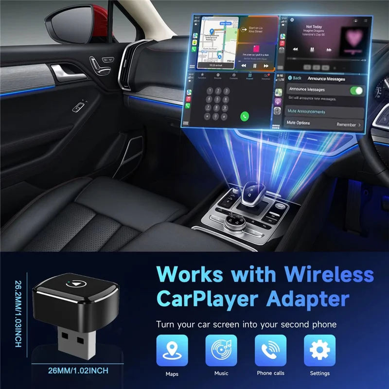 M26 2 in 1 For CarPlay  /  Android Auto Wired to Wireless Car Adapter 5.8G / 2.4G Dual Band WiFi Bluetooth-compatible USB Dongle