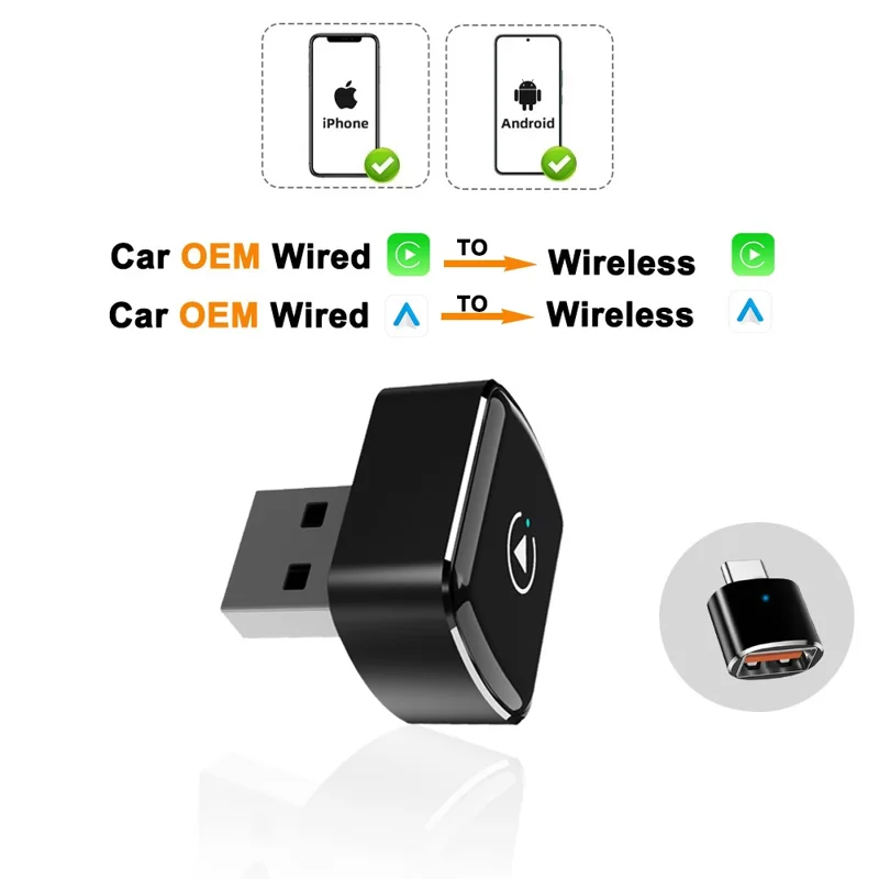 M26 2 in 1 For CarPlay  /  Android Auto Wired to Wireless Car Adapter 5.8G / 2.4G Dual Band WiFi Bluetooth-compatible USB Dongle
