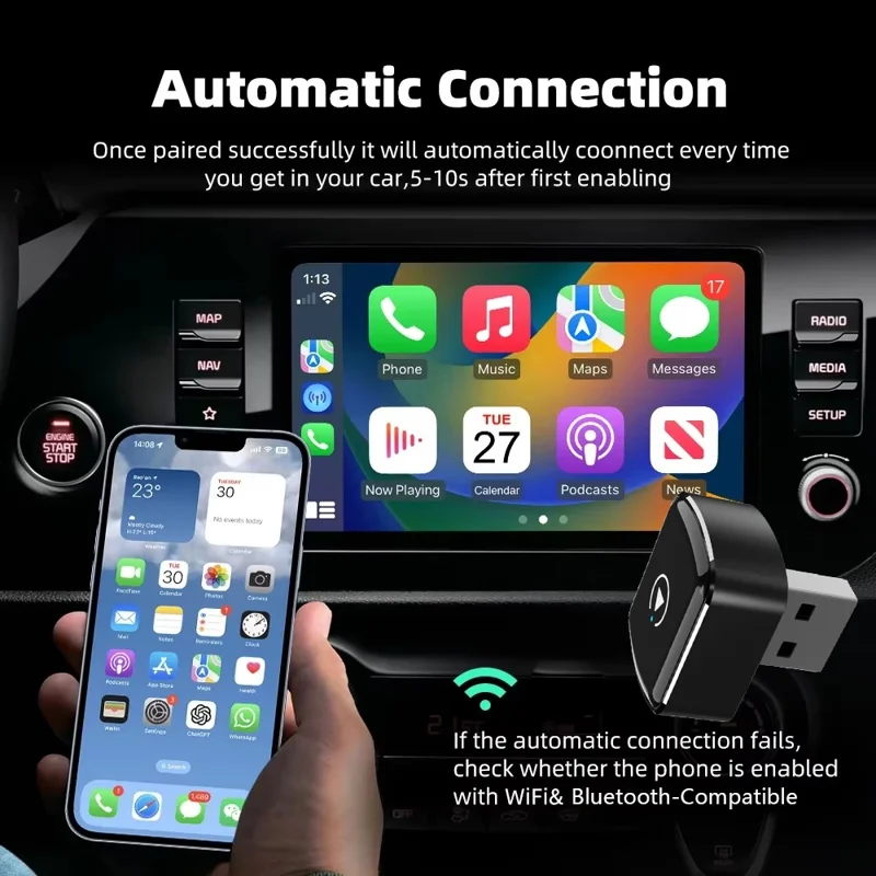 M26 2 in 1 For CarPlay  /  Android Auto Wired to Wireless Car Adapter 5.8G / 2.4G Dual Band WiFi Bluetooth-compatible USB Dongle