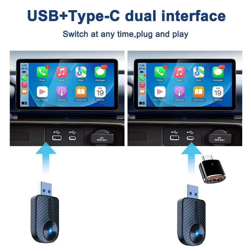 M27 2-in-1 Plug and Play USB AI-box voor CarPlay / Android Auto, kabeladapter naar draadloos