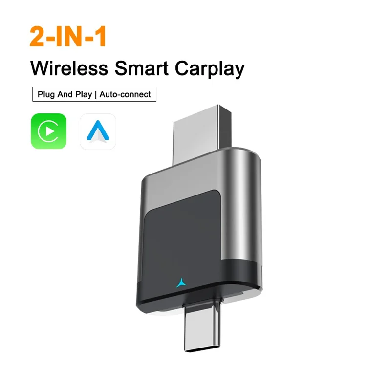M28 2 in 1 Type C + USB Wireless CarPlay AI Box Android Auto Wired to Wireless Car Adapter