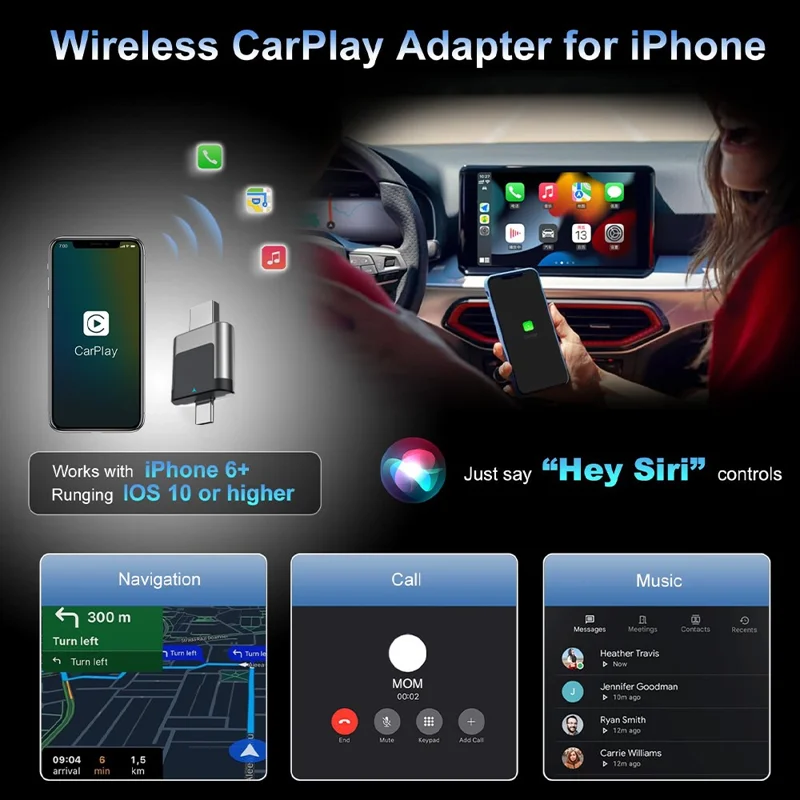 M28 2 in 1 Type C + USB Wireless CarPlay AI Box Android Auto Wired to Wireless Car Adapter