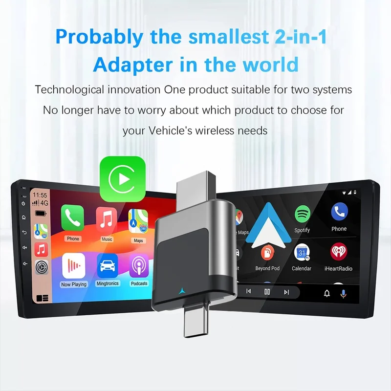 M28 2 in 1 Type C + USB Wireless CarPlay AI Box Android Auto Wired to Wireless Car Adapter