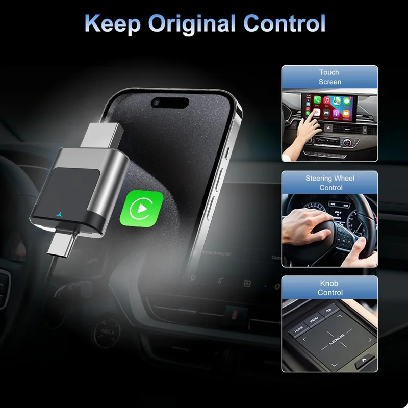 M28 2 in 1 Type C + USB Wireless CarPlay AI Box Android Auto Wired to Wireless Car Adapter