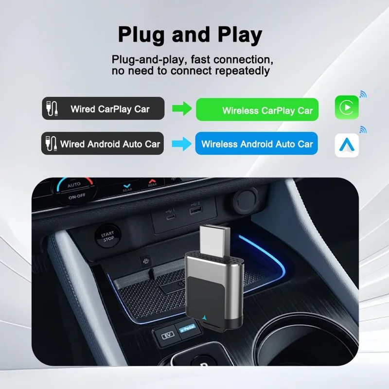 M29 2 in 1 Wireless CarPlay AI Box Plug and Play Android Auto Wired to Wireless Car Adapter