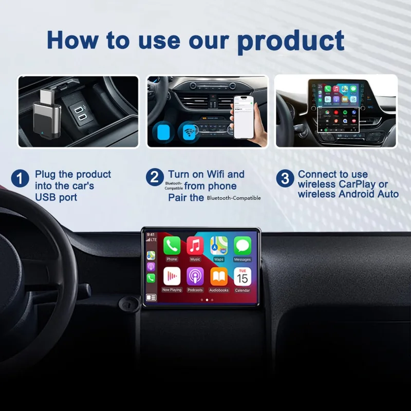 M29 2 in 1 Wireless CarPlay AI Box Plug and Play Android Auto Wired to Wireless Car Adapter