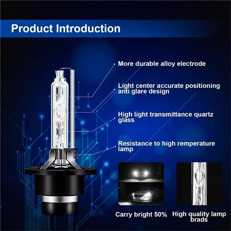 D2S 2Pcs 4300K High Brightness Car Headlight Xenon Bulb IP68 Waterproof High Focus HID Lamp