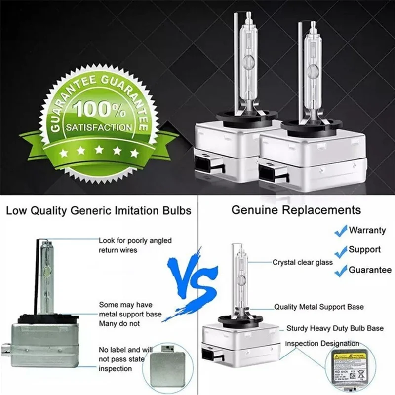 D1S 2Pcs 4300K Xenon HID Headlight Bulbs IP68 Waterproof High Brightness Automotive Front Lamp