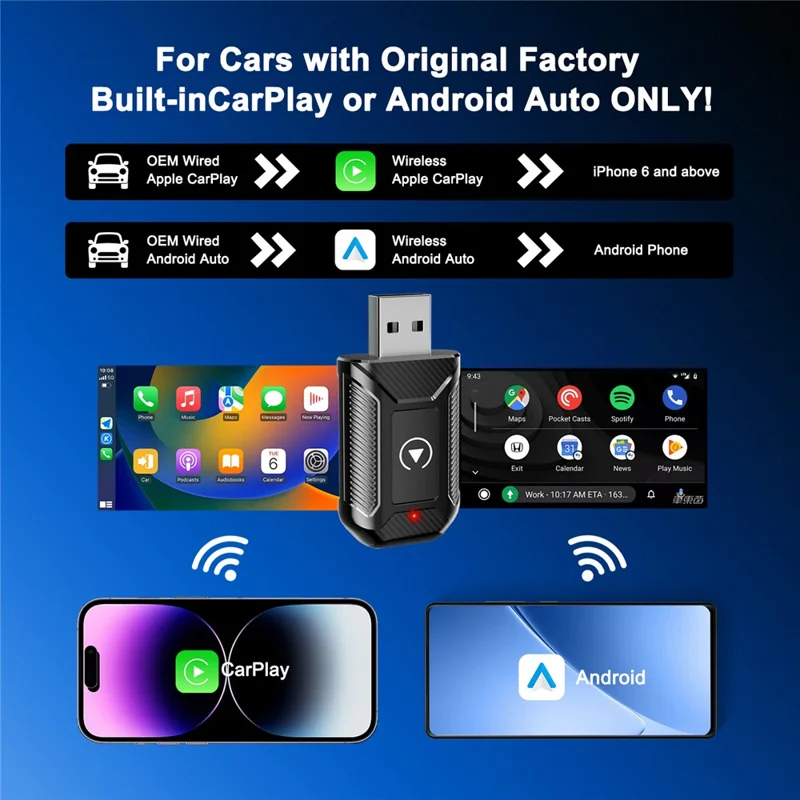M30 2 in 1 AI Box Wireless Car Adapter for CarPlay  /  Android Auto Upgrade Compatible with Built-in CarPlay  /  Android Auto Vehicles