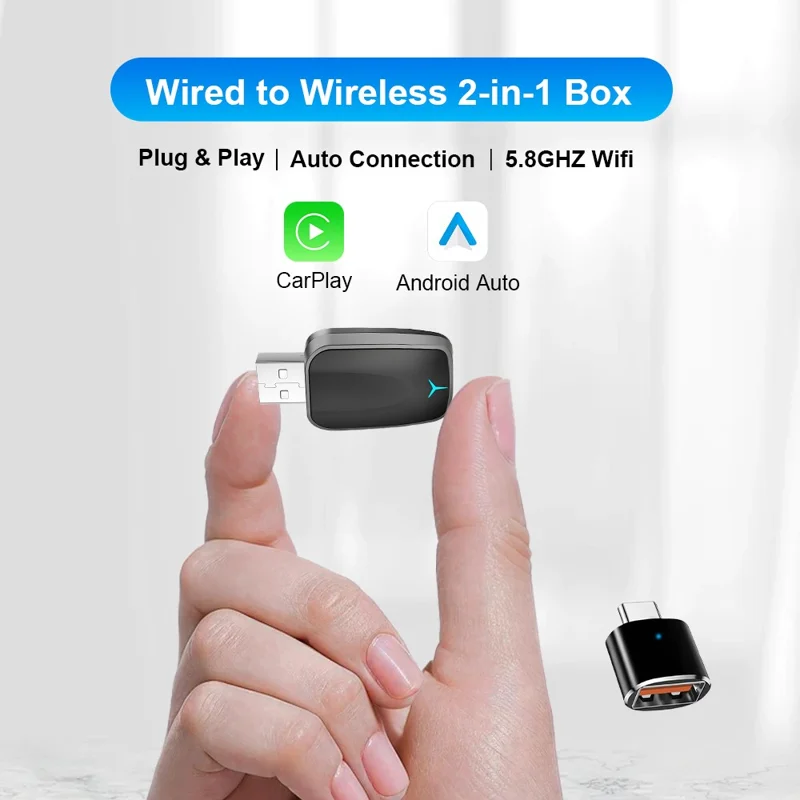 M34 2 in 1 AI Box Wireless Car Adapter for Upgrading Wired CarPlay  /  Android Auto to Wireless Compatible With Built-in CarPlay  /  Android Auto Vehicles